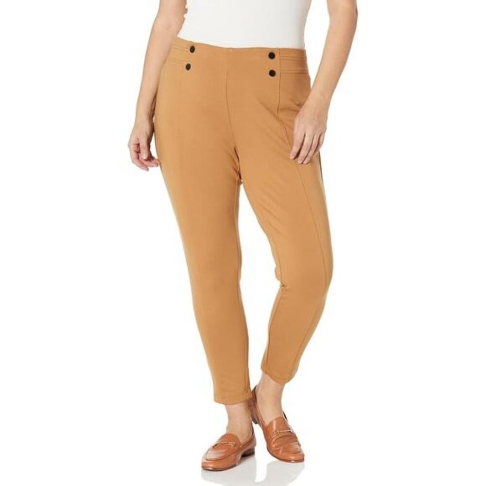 Calvin Klein Dress Pants Camel Tan Pull On Elastic High Waist Tapered Ankle 2X